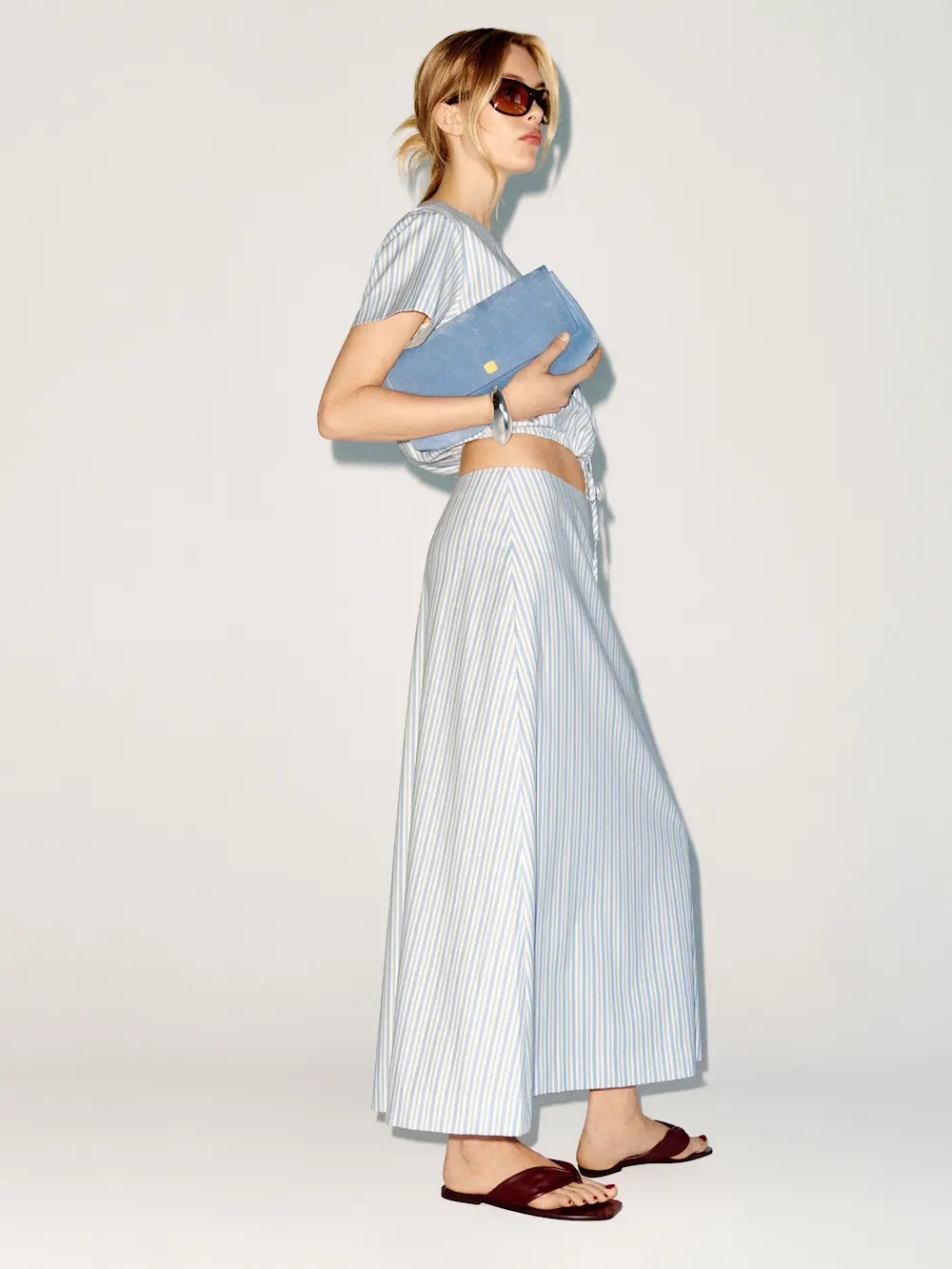 NEW Reformation Jordan Two Piece Skirt Set Cotton Calamari Stripe | US 4 UK 8 - Picture 2 of 14